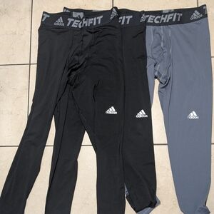 2 Adidas Techfit Long Pants Black Color And 1 Grey Color Men's Large Pre-Owned